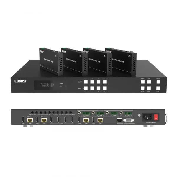 4k 18Gbps 4x4 Matrix Switcher with 150m HDBaseT Outputs